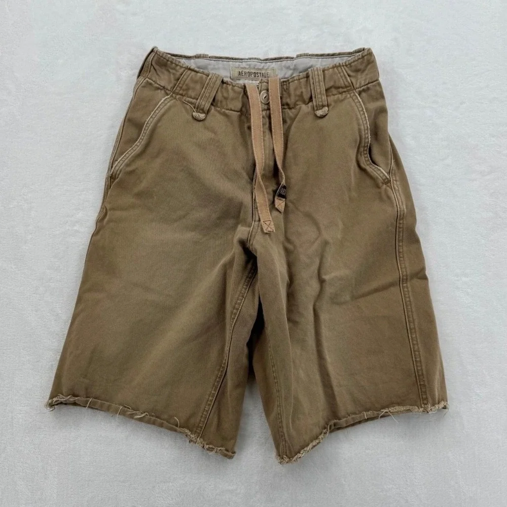 Aeropostale Shorts Kids 27 Tan Khaki Excellent Raw Hem Cotton Chino Skater